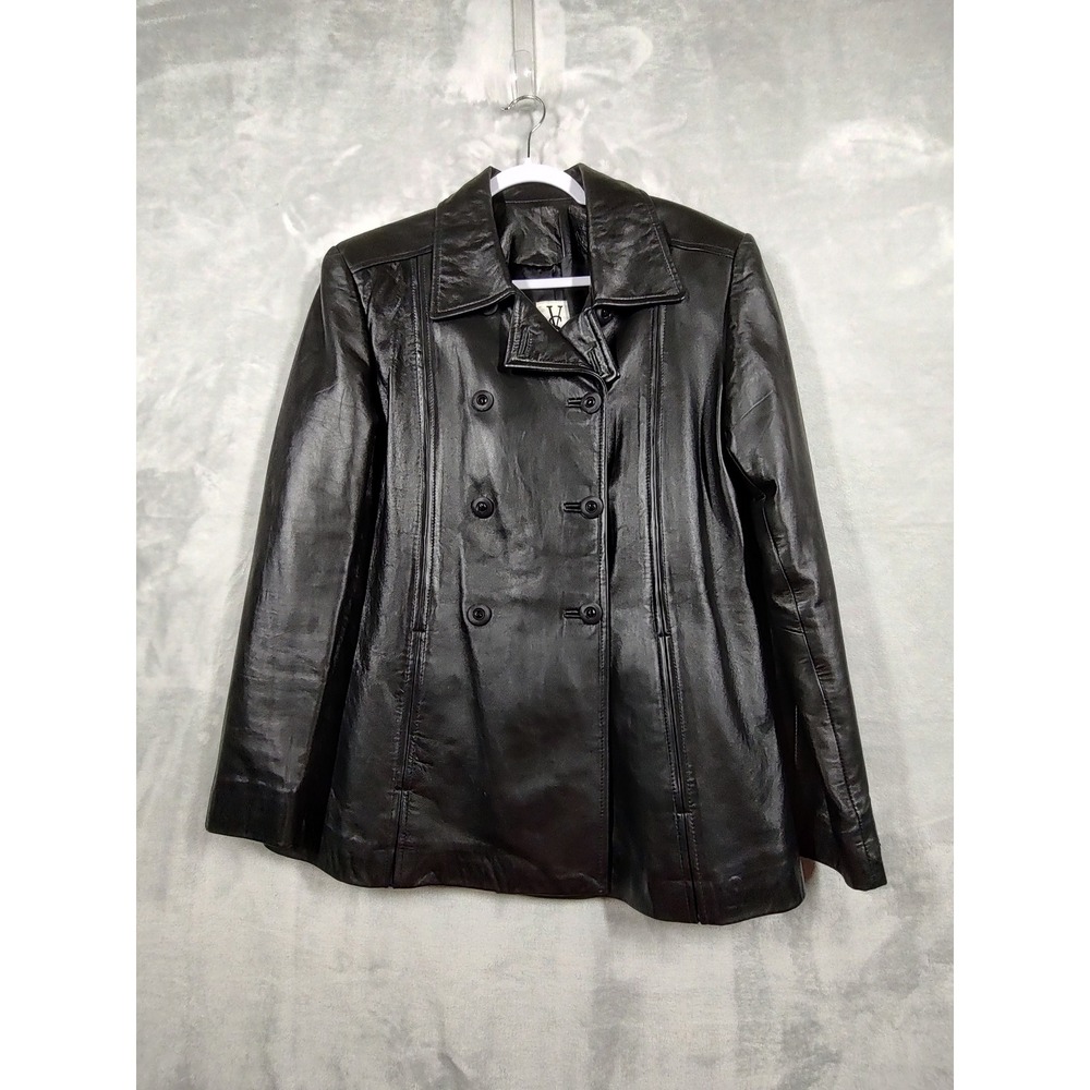 VS2 Victoria's Secret Vintage Black Leather Double Breasted Jacket Coat Large my